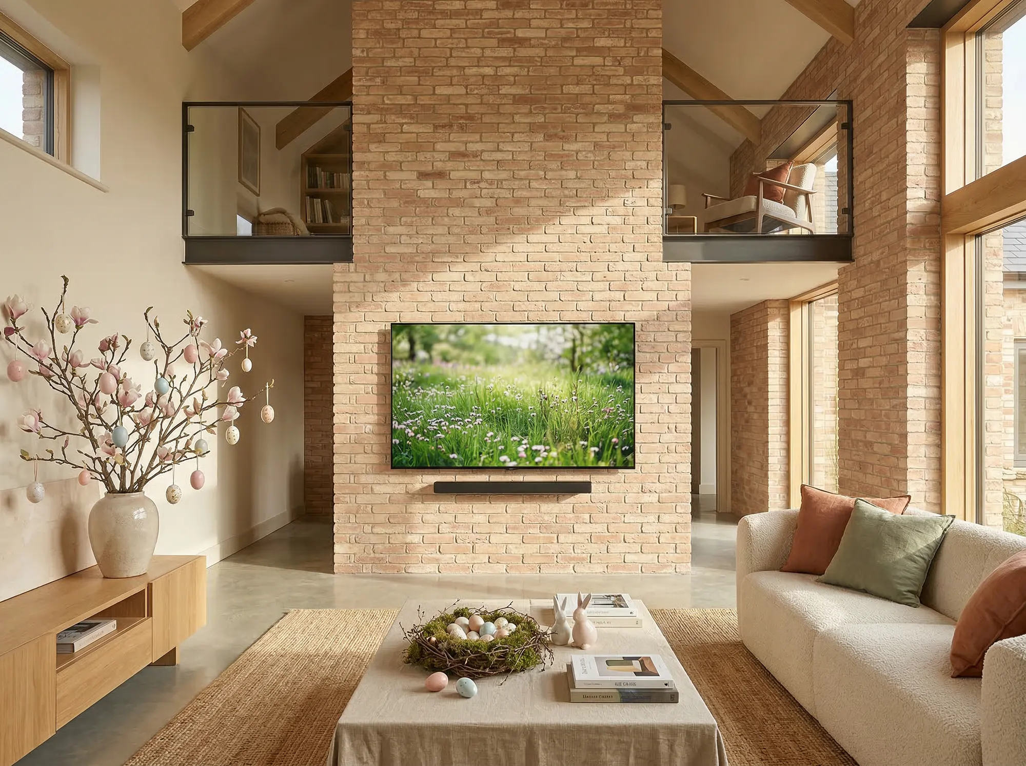 Płytki ceglane lico kujawskie toskańskie na ścianie w aranżacji wielkanocnej